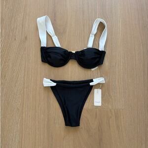 Sunny De Mermaid Bikini Top Siren Bottoms Size XS in Caviar Pearl Black White